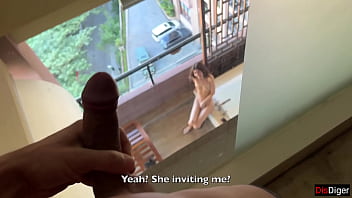 Horny Neighbor Masturbates On Balcony While Pervert Peeps - Katty