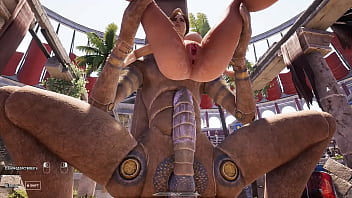 A huge dick against Lara Croft's tight ass in an