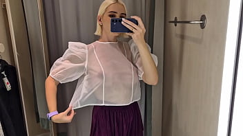 Let's try on transparent clothes, completely see-through. In the mall.