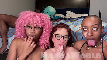 Fat Redhead Slut Spit Roasted 2 BBCs While Ebony Slut