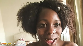 Black Beauty Facial Cumshot After Rough Anal Casting by White