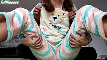 Stepdad teasing petting small tits and shaved pussy in pajama