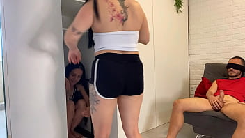 Wife hides friend in closet and surprises husband.