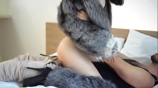 Fur coat fetish! Furry foxy fuck in fursuit, fur coat,