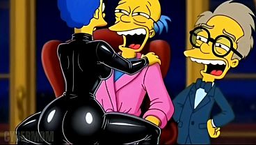 Housewife Marge in a Black Latex Catsuit Fucks Her Husband's