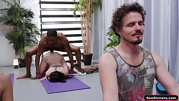  - Black yoga teacher fucks petite student