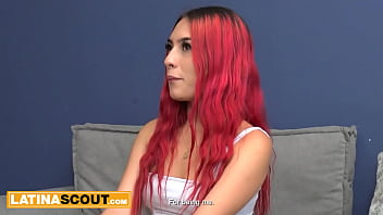 Slutty Latina model displays her deep throating skills by swallowing