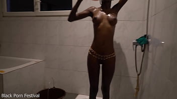 Dolcina is sexy as hell showering her perfect skinny African