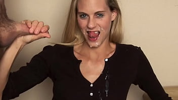 Blonde hotwife sucks cock and begs for a cum facial!