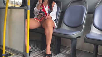 18-year-old stepdaughter showing off on bus without panties