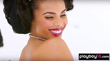 Glamorous ebony Briana Ashley teased in fancy lingerie in front