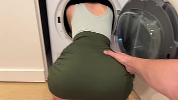 Stepson fucks stepmom while she's stuck in the washing machine