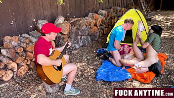 Three Boys Freeusing the Hot Chick During Their Camping -