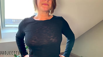 Hot slut wearing white leggings, black suede overknee boots and