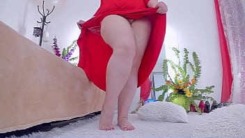 Hot Curvy MILF dancing  and teasing in red dress