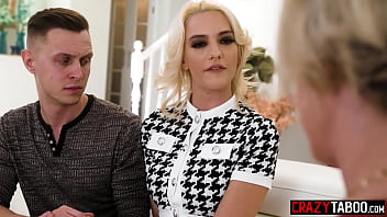 Stepson fucked teen girlfriend Kenna James in front of MILF