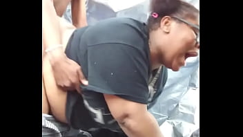 Nerdy ebony with fat ass gets pounded outside at the