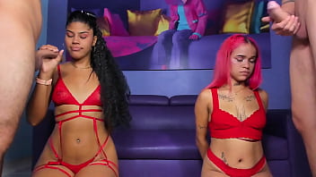 Sluts love to suck cock while getting a footjob