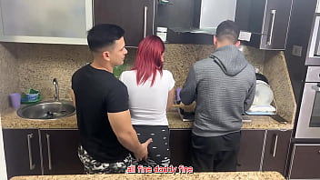 Wife and Husband Cooking but his Friend Gropes his Wife