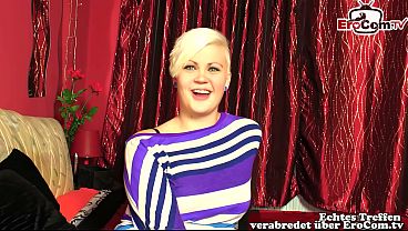 Short-haired German blonde does her first sex casting