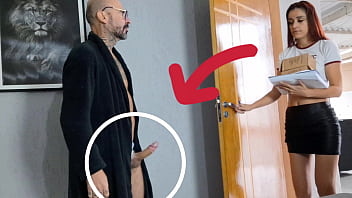 Perverted grandpa receives delivery girl with her dick out!