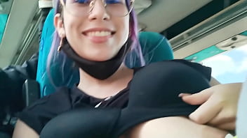 Blowjob and fucking with creampie in public service bus -