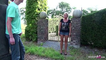 German Step Mom catch Son wank in Garden and Help