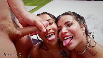 Outdoor Gangbang 9 Guys Fuck 2 Sluts in Lingerie with