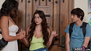 Stepniece catches stepmom and stepson fucking and wants to join