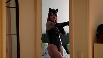 Step Mom in Catwoman Suit Tricks Step Son into Hot