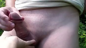 Sexy Milf Frina outdoors undressed young guy and jerked off