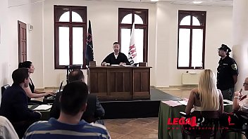 Sexy lawyer Helena Valentine negotiates DP at court with horny