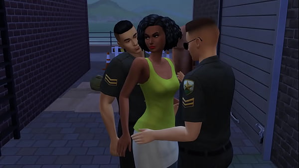 Ebony Barmaid Entertaining Two Cops At The Back Alley (Promo)
