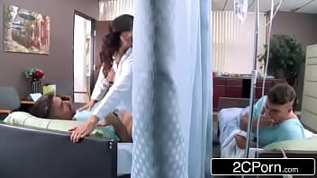 Horny big tits nurse fucking both of her patients