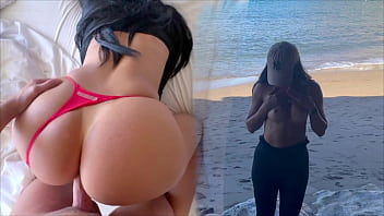 BEACH ADVENTURE: Perfect tits & big ass exposed in public