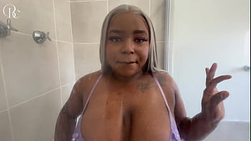 Busty Black Girl Fucked in The Shower by a White