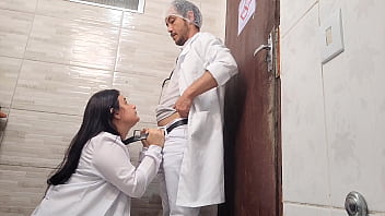 Hot nurse goes to hospital bathroom with doctor
