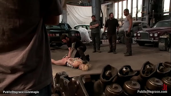 Blond deep throat fucked in public