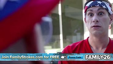 Stepmom and Stepdaughter Share a Cock During a Family BBQ,