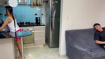 Couple of amateur Latin stepbrothers have sex in the kitchen