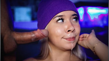 Blonde with a face full of hot cum keeps sucking