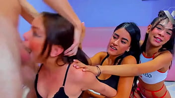 This beautiful blonde gets her throat fucked and her friends