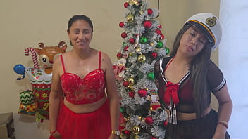 The best Christmas threesome - Two horny stepdaughters celebrate Christmas