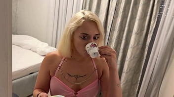 Hot sexy petite blonde college girl does a try on