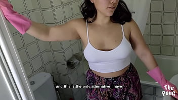 Latina maid Thepaug cleans the bathroom and her boss's big