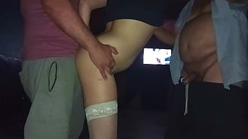 Slim young woman with old people