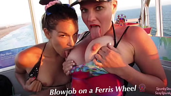Must See! Risky Public Double Blowjob on a Ferris Wheel