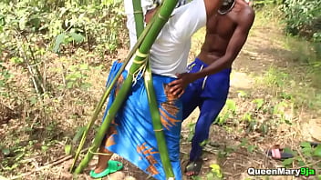 Hot ebony babe got tied up in a bomboo and