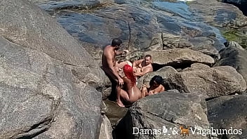 Naturists caught on the beach at an outdoor orgy -