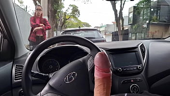 Risky handjob on the street for student in public!